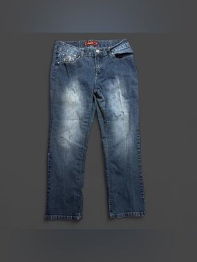One song blue jeans with rhinestone details. Size: 10 #denim #embellished